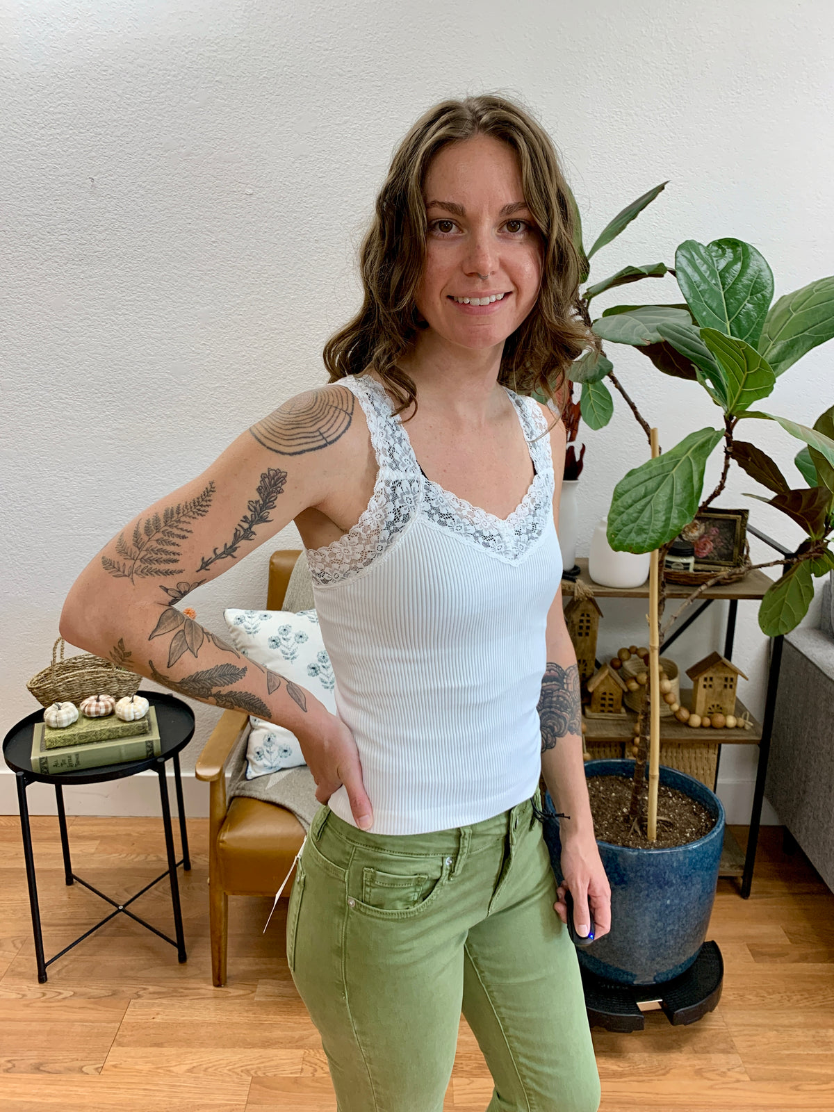 White Lace Trim Tank