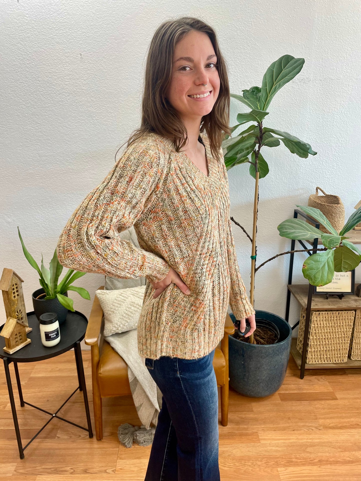 Taupe V Neck Sweater