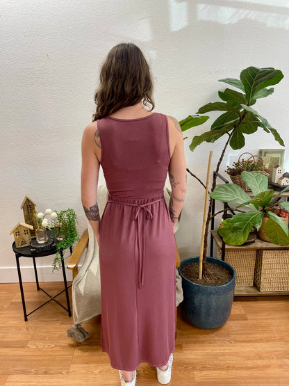 Mauve Ribbed Side Slit Tank Dress - Terra Cottage