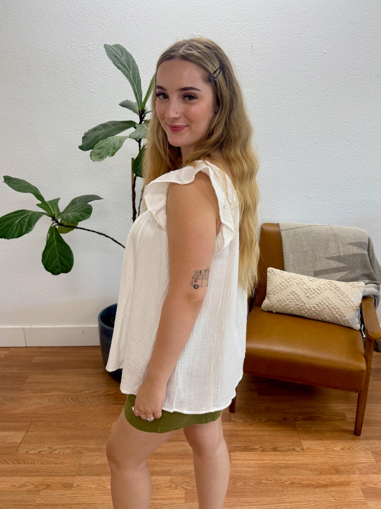 White Square Neck Tunic Tank