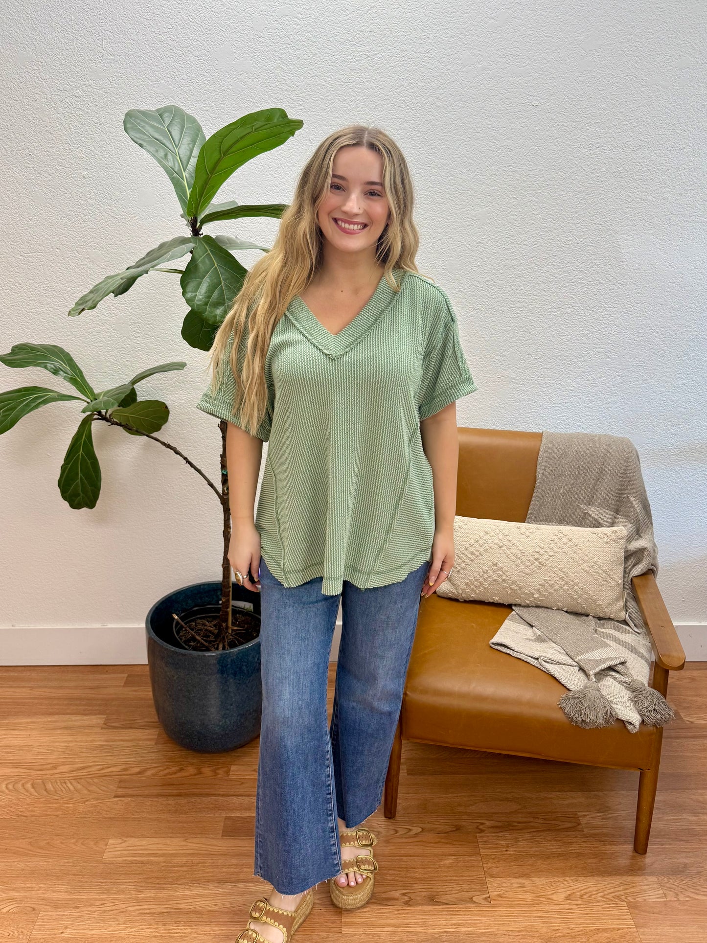 Sage Two Tone Comfy Knit Top