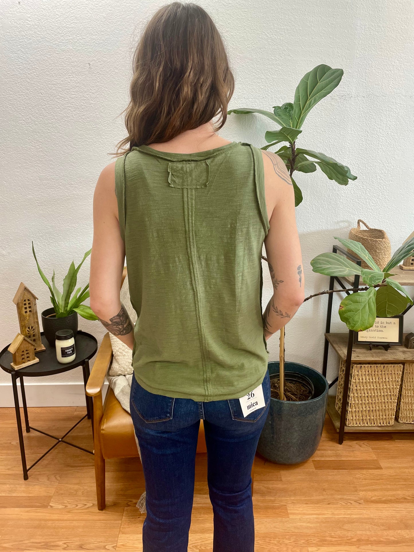 Olive Flowy Slub Tank - Terra Cottage
