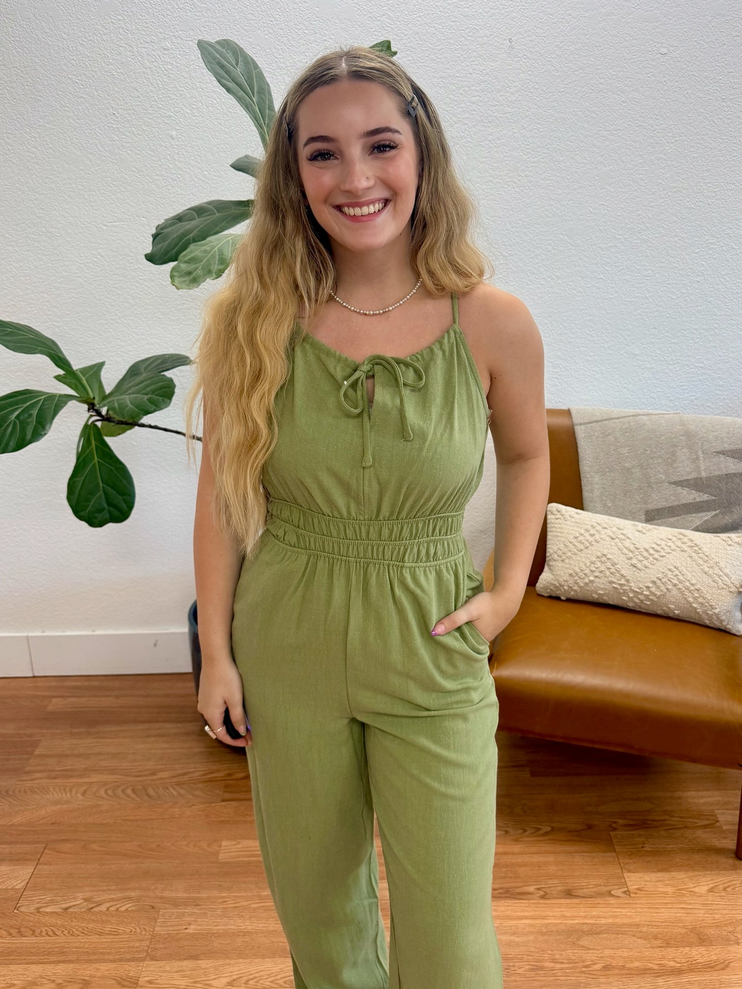 Olive Ribbon Jumpsuit