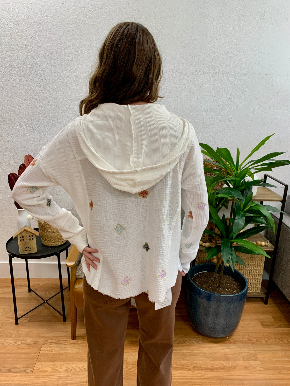 White Embroidered Hoodie Jacket