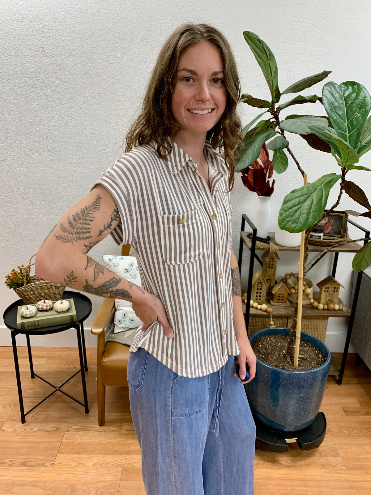 Mocha Striped Collared Shirt