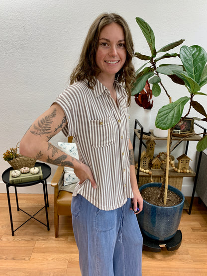 Mocha Striped Collared Shirt