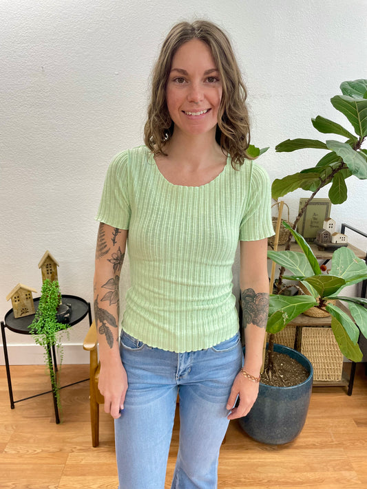 Mint Lettuce Hem Textured Top