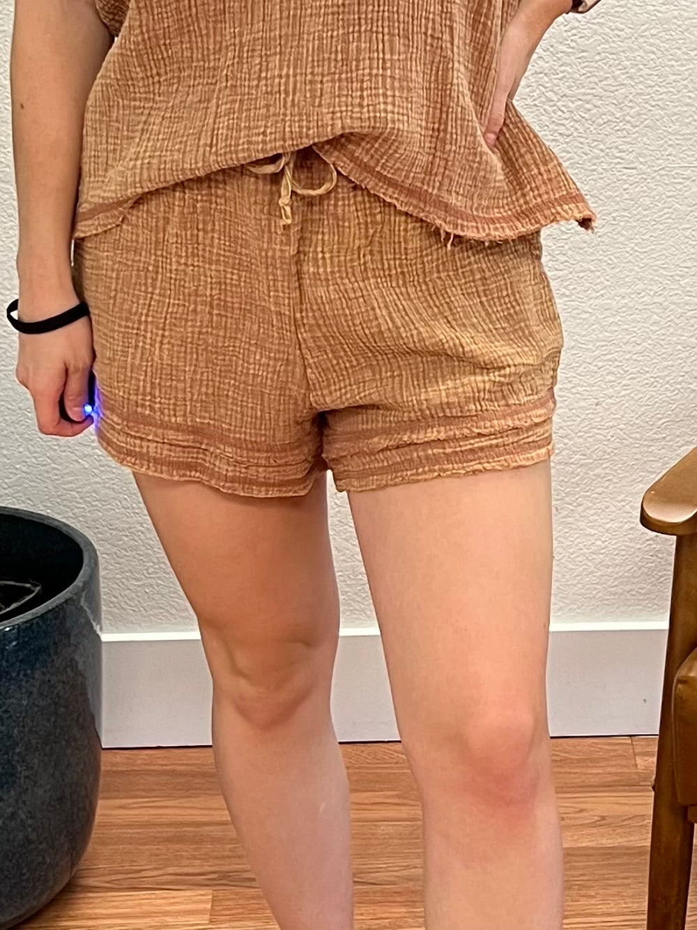 Mocha Crinkle Gauze Shorts