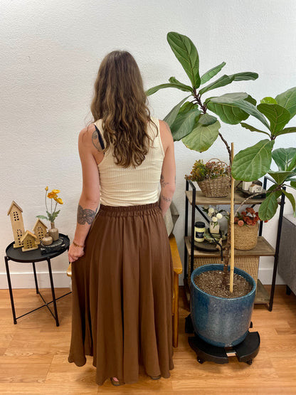Brown Box Pleated Midi Skirt