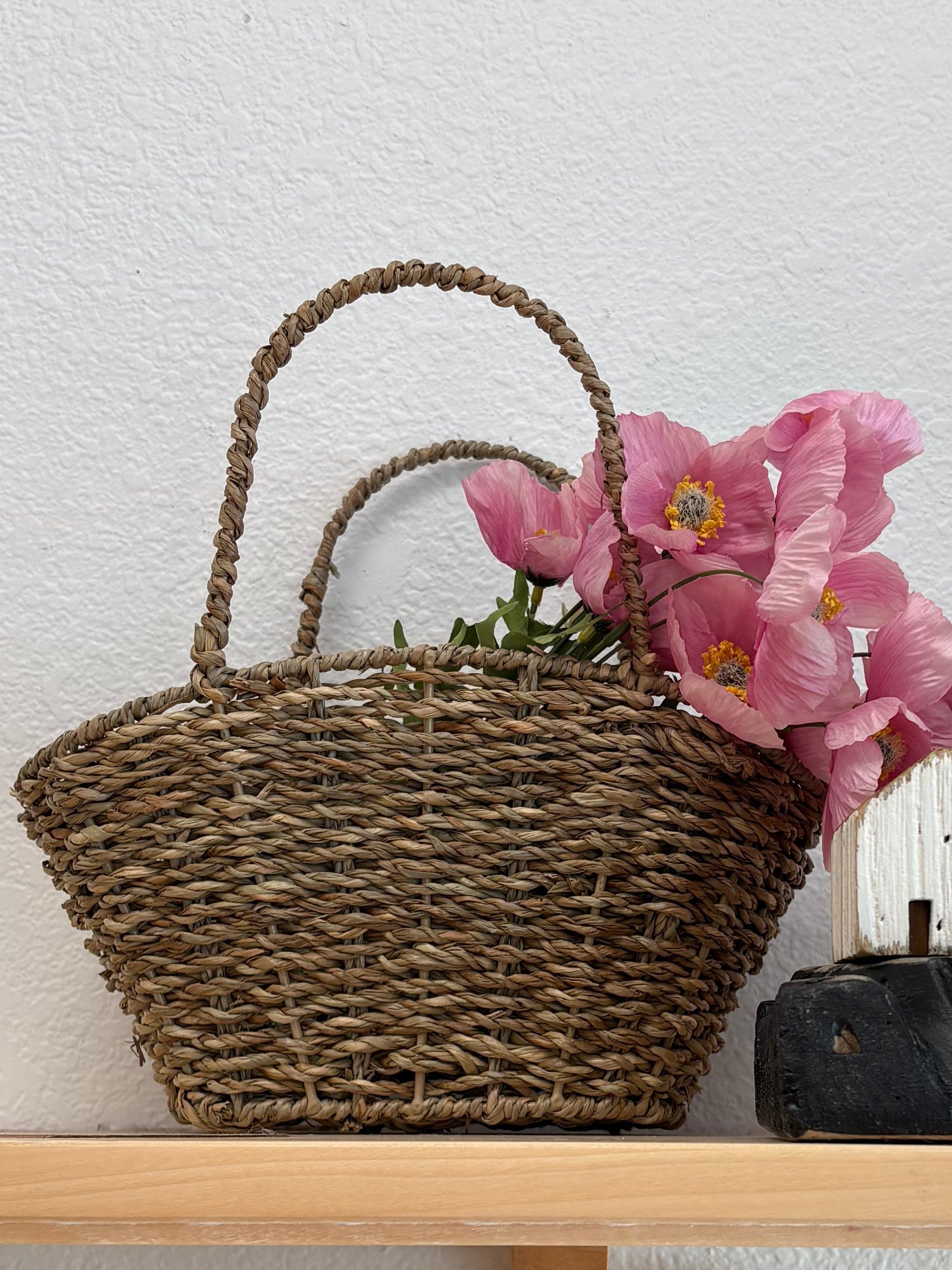 Oval Seagrass Mini Shopper Basket with Handles - Terra Cottage