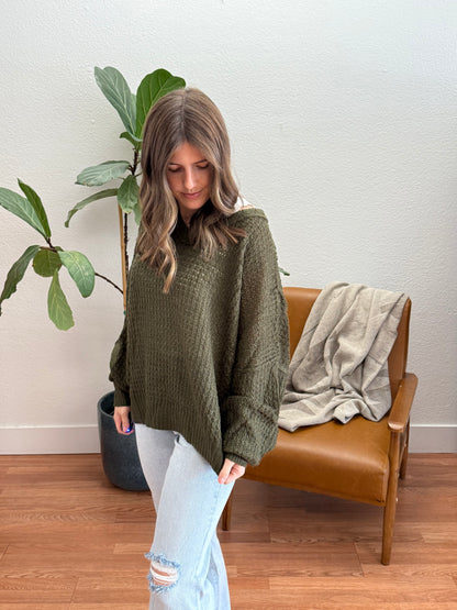 Olive V-Neck Knit Pullover