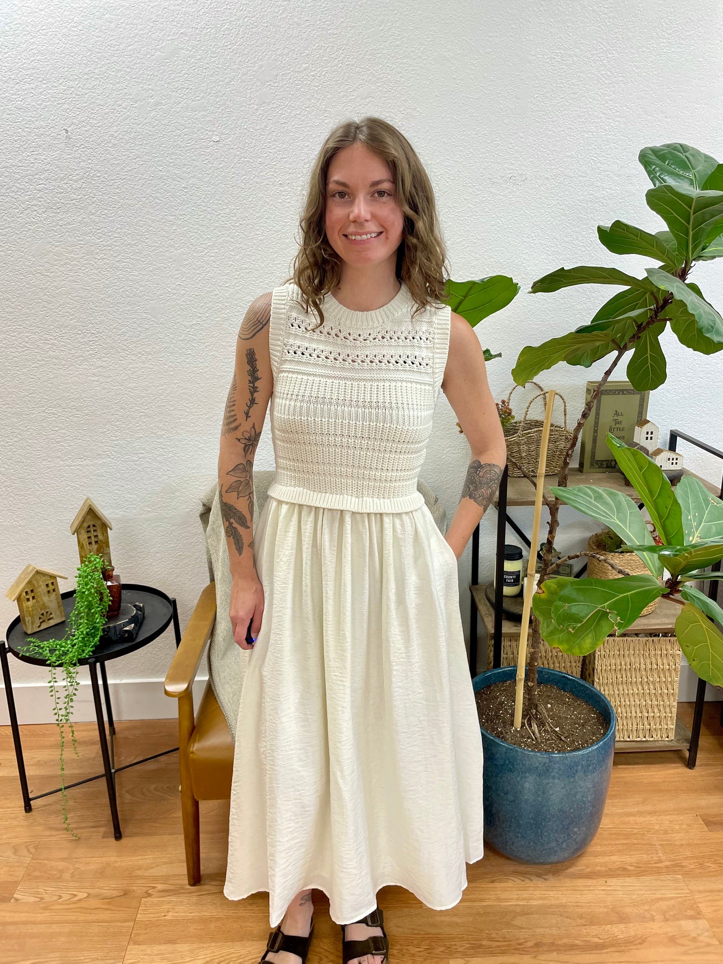 Cream Knit Top Midi Dress