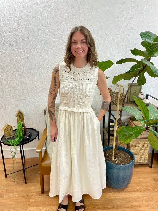 Cream Knit Top Midi Dress