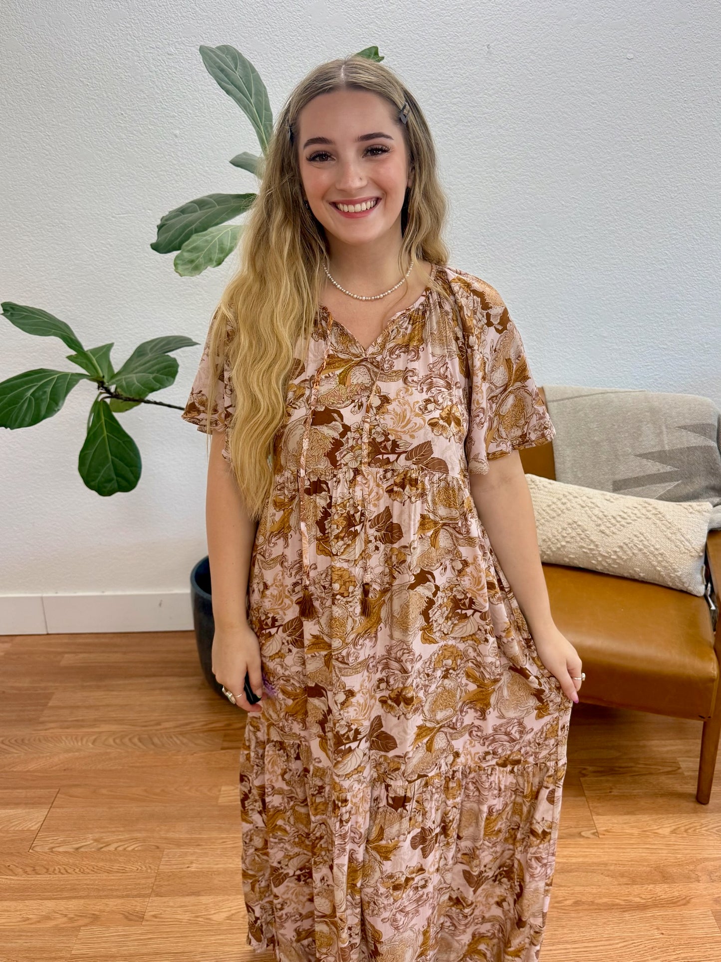 Blush Tiered Floral Maxi Dress