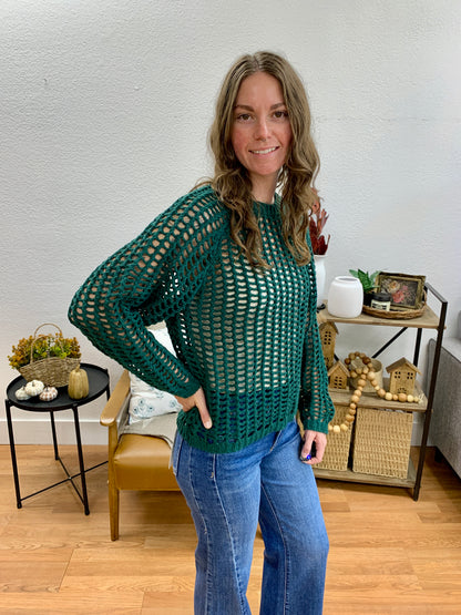 Hunter Green Crochet Pullover