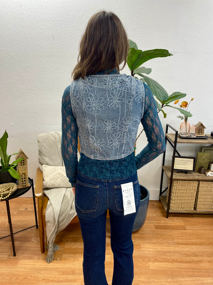 Floral Washed Denim Vest