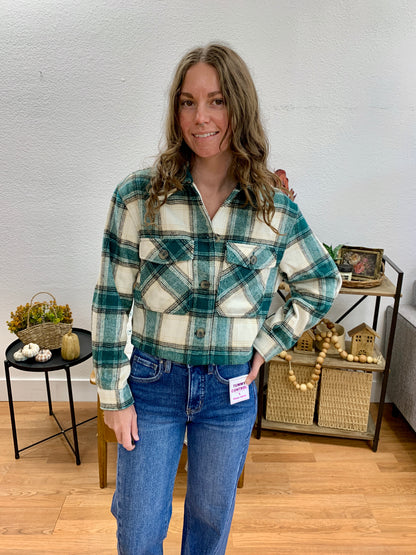 Teal Cropped Plaid Jacket