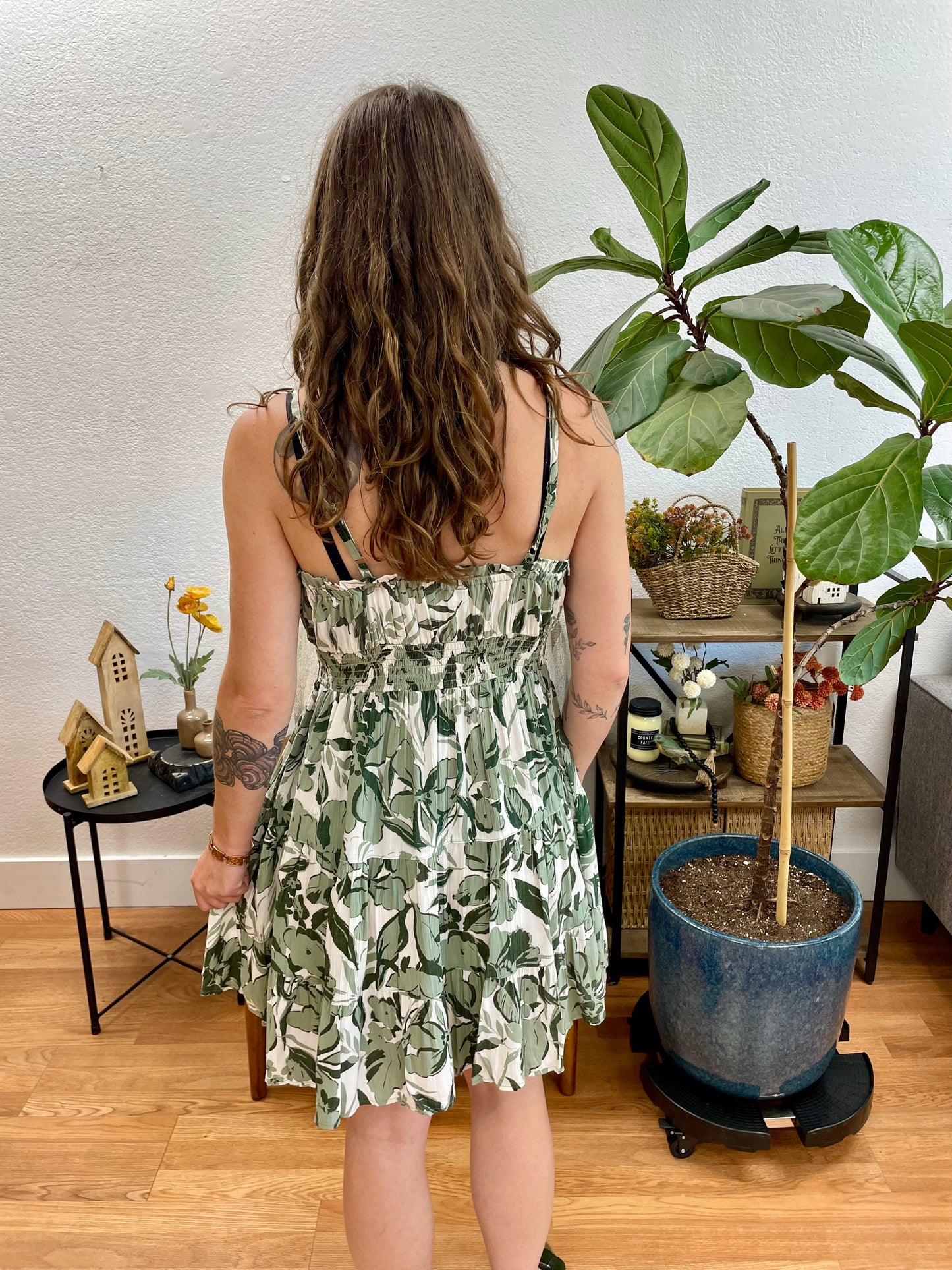 Green Botanical Tie Front Dress