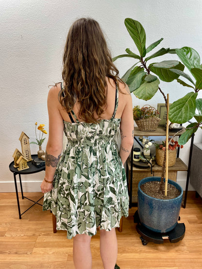 Green Botanical Tie Front Dress