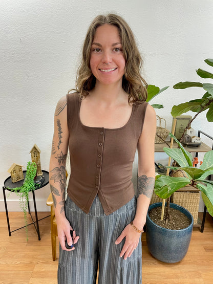 Brown Scoop Neck Split Hem Tank