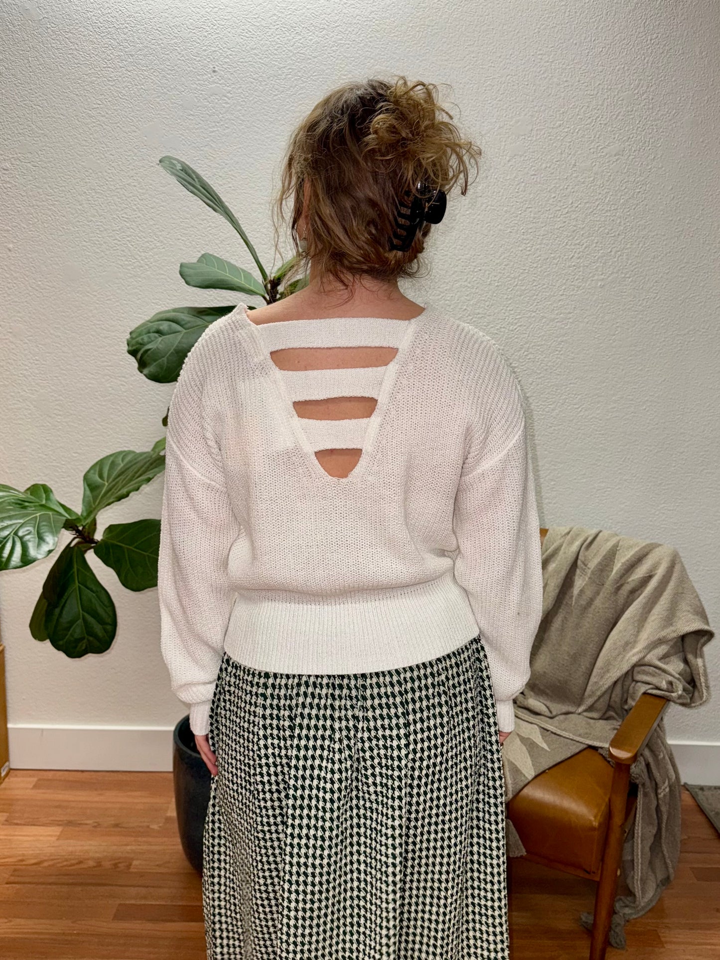 White Dolman Strappy Back Sweater