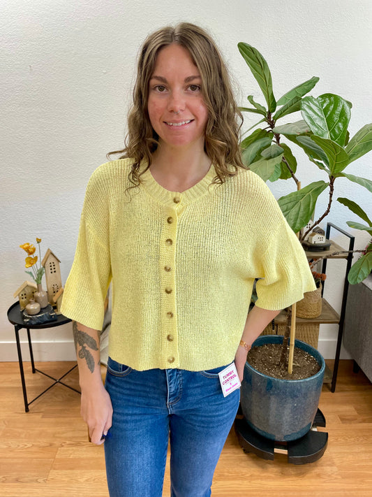 Butter Yellow Boxy Button Up Cardigan