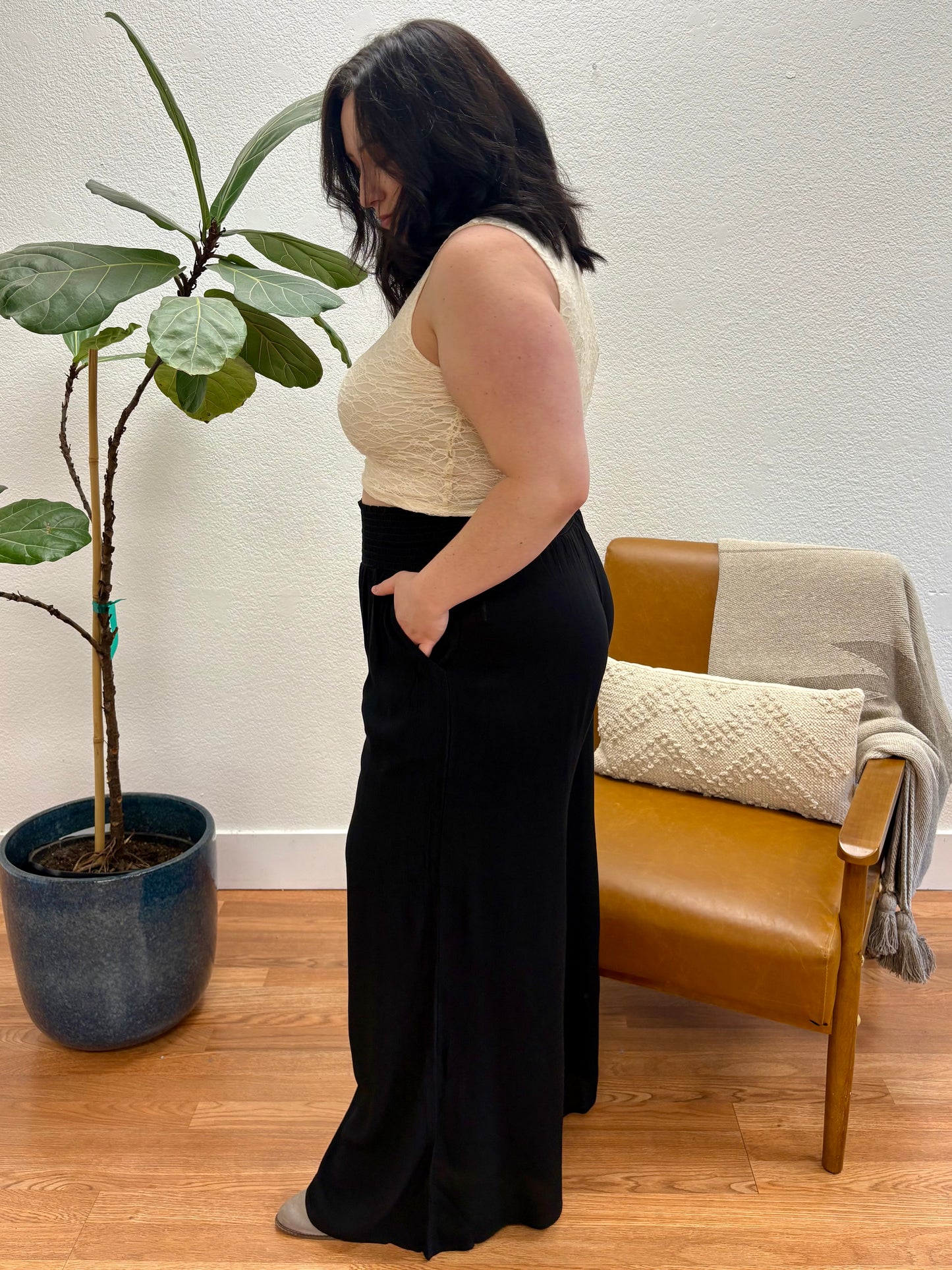 Black Wide Smock Pants