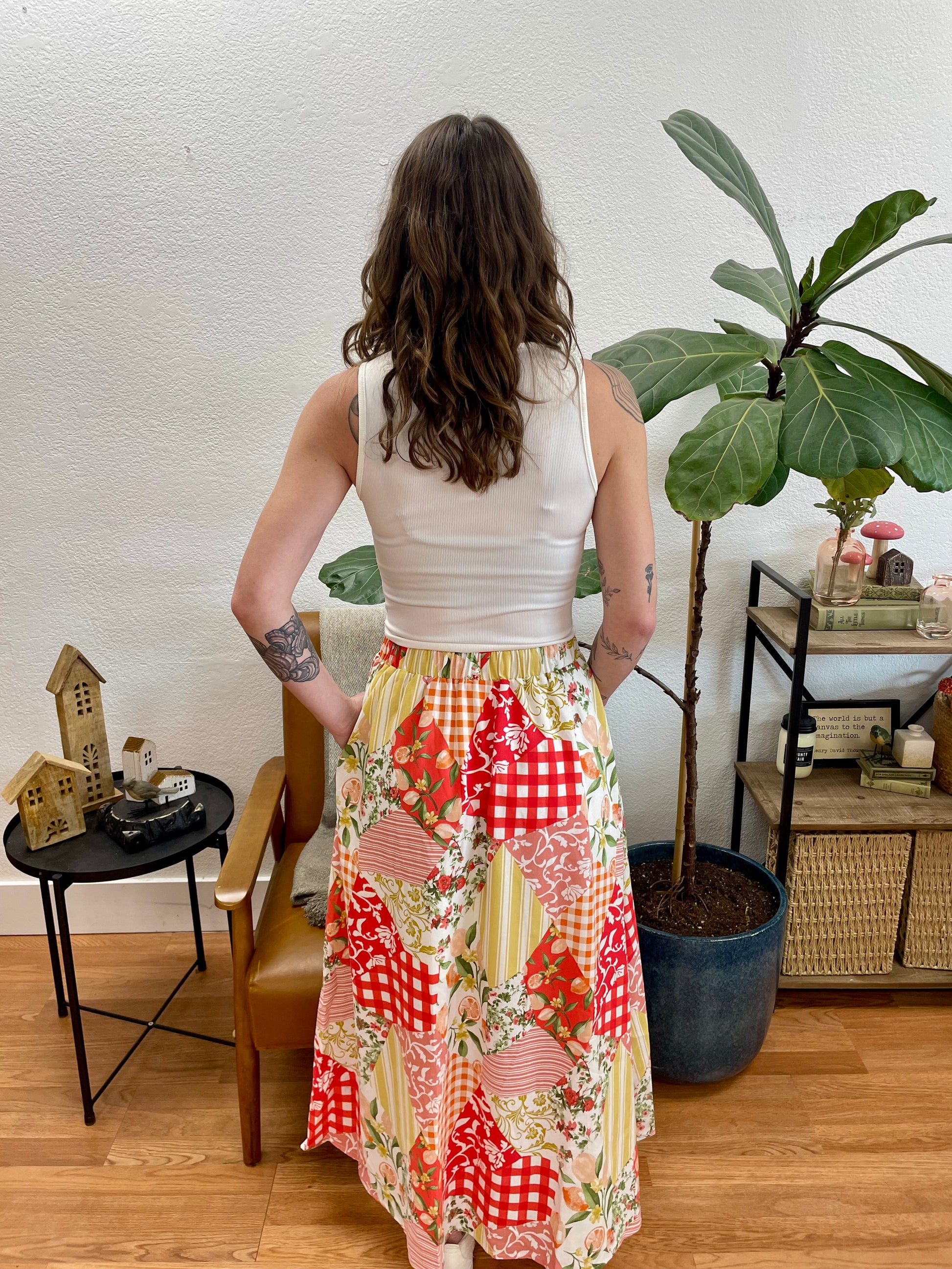 Red Patchwork Maxi Skirt - Terra Cottage