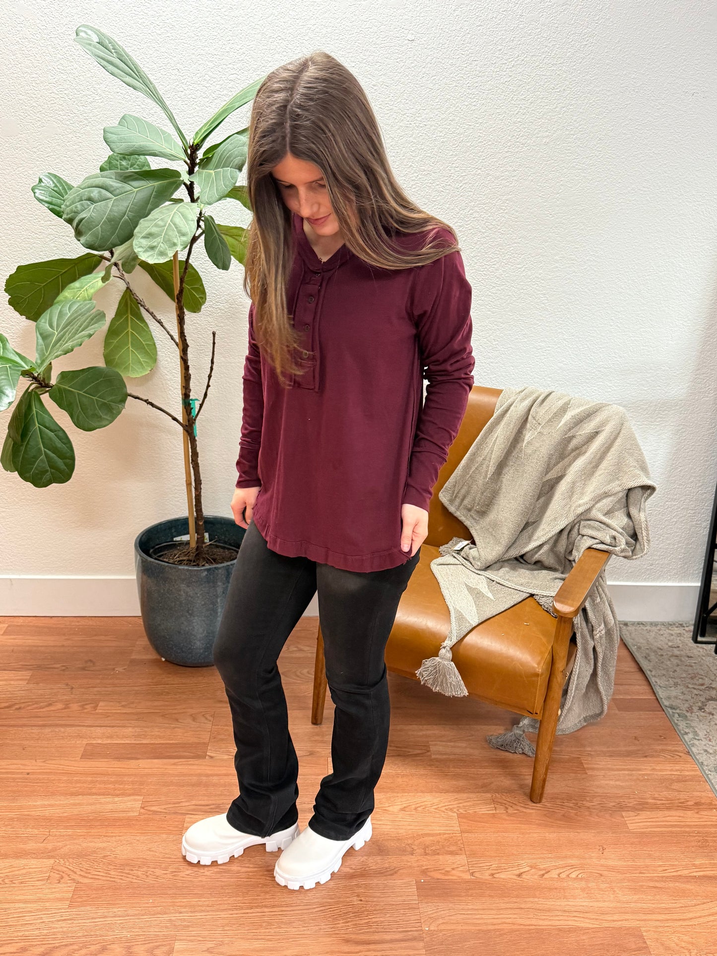 Burgundy On The Go Henley Top