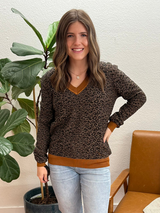 Leopard V-Neck Contrast Sweater