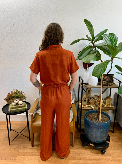 Rust Button Down Jumpsuit