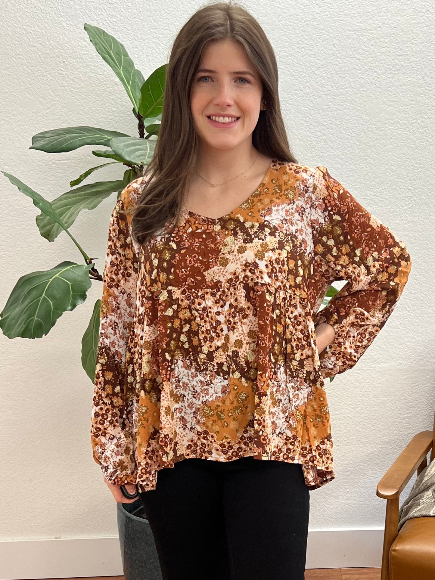 Brown Bold Floral Blouse