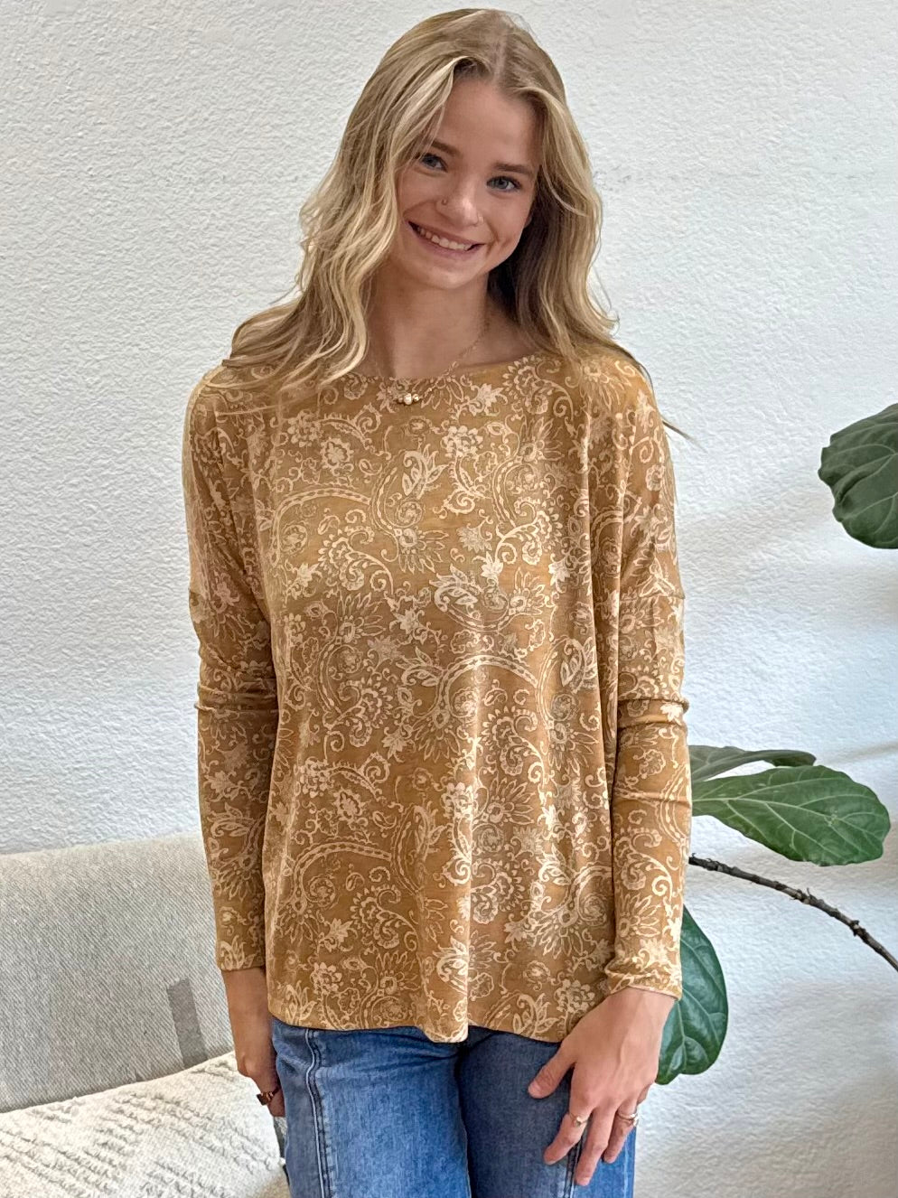 Mustard Paisley Knit Top
