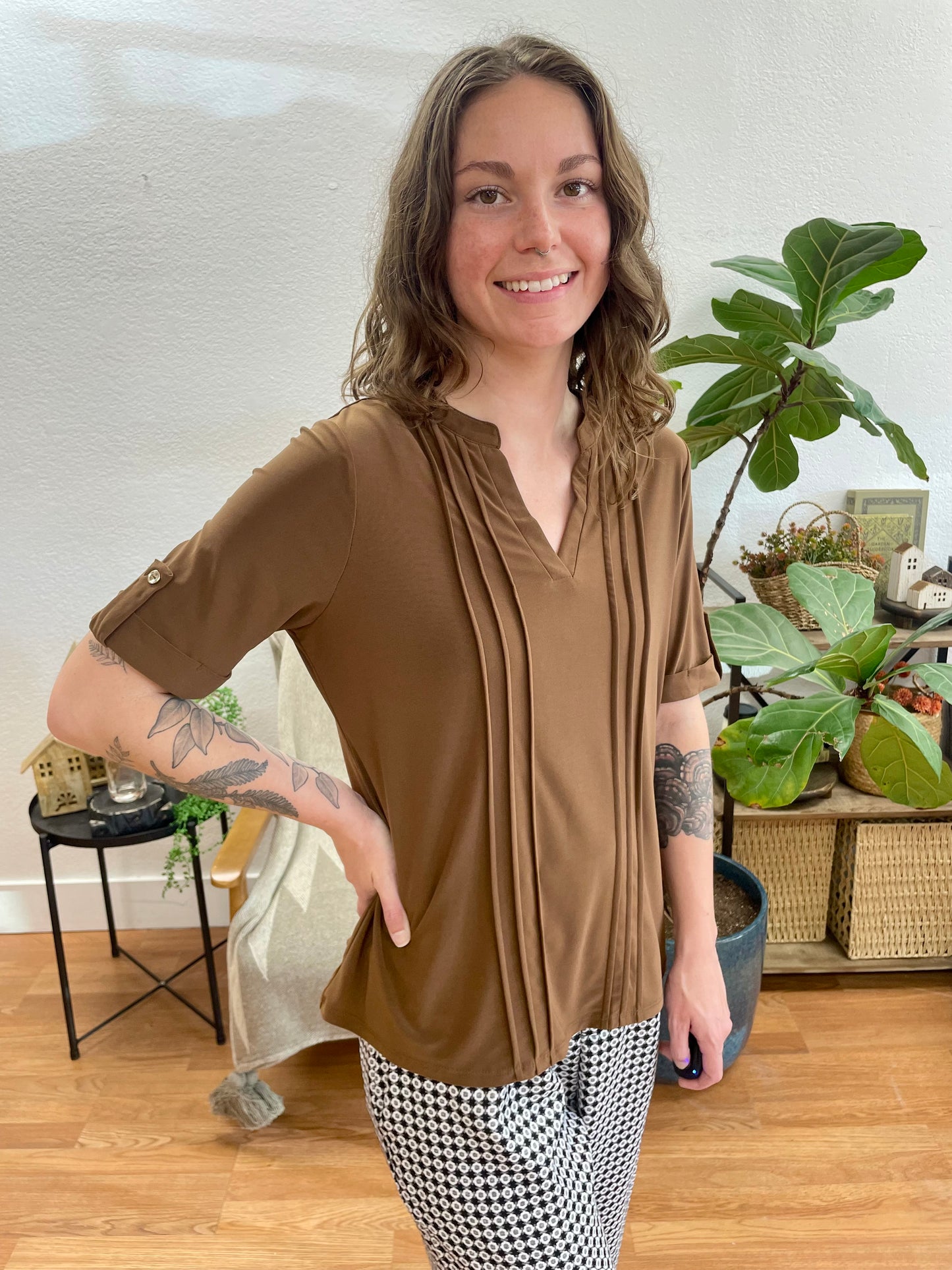 Coffee Pintuck Top