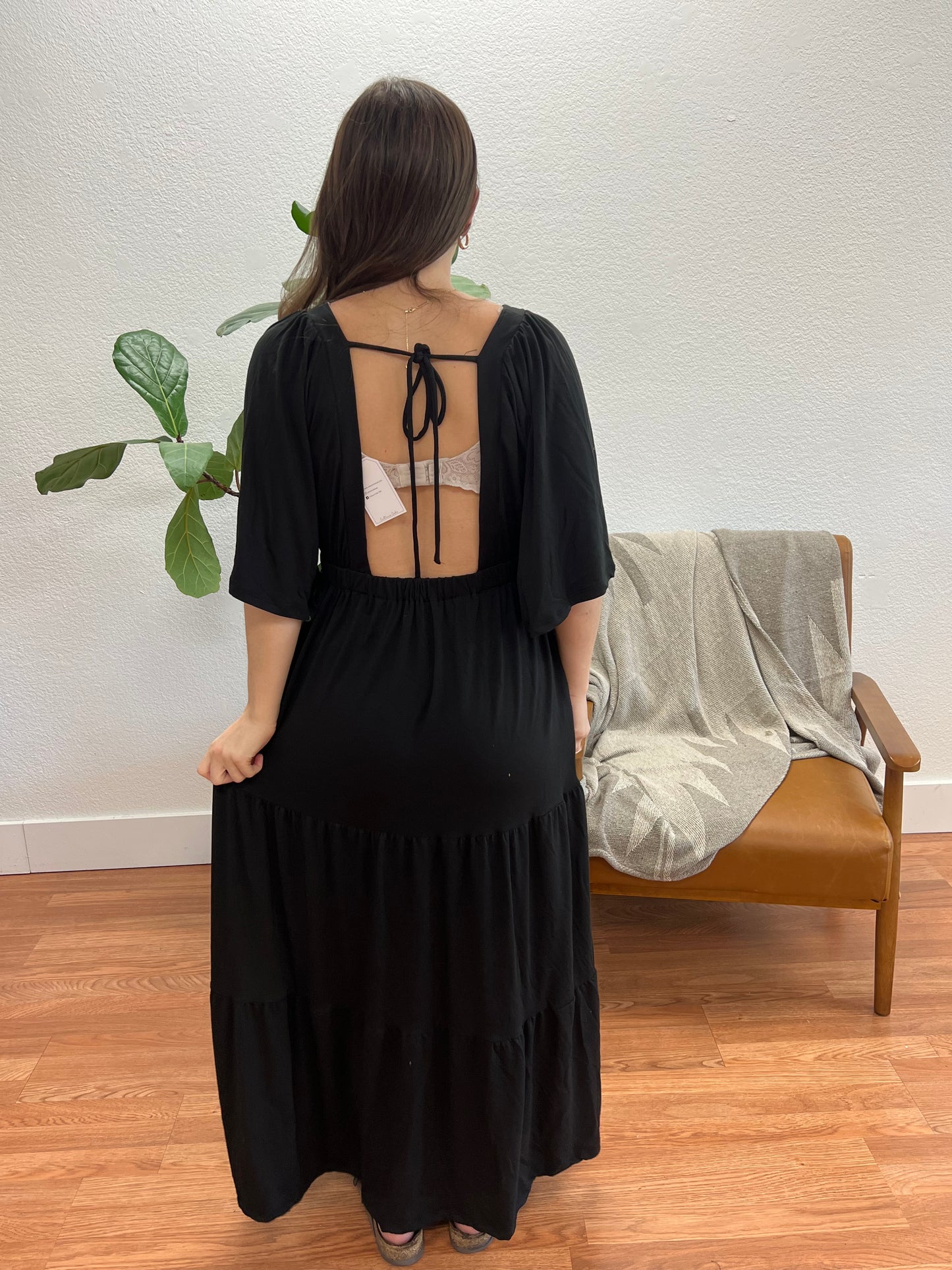 Black Flutter Sleeve Tiered Maxi Dress