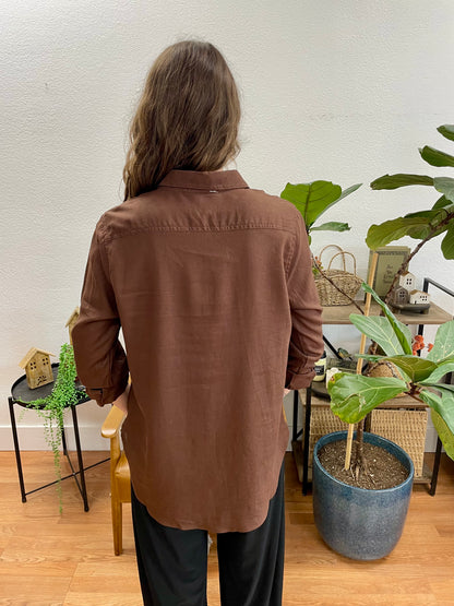 Chocolate Linen Button Up Blouse
