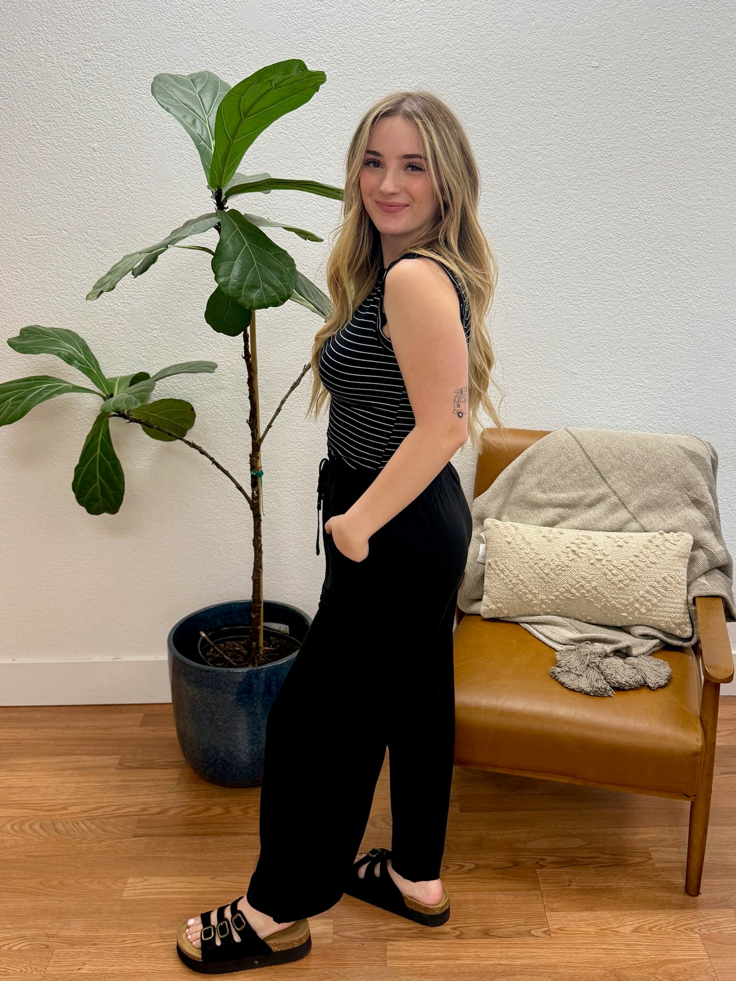 Black Wide Leg Paperbag Pants