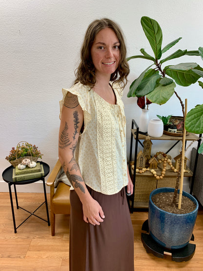 Crochet Floral Button Up Blouse
