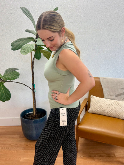 Sage Green Round Neck Ribbed Tank