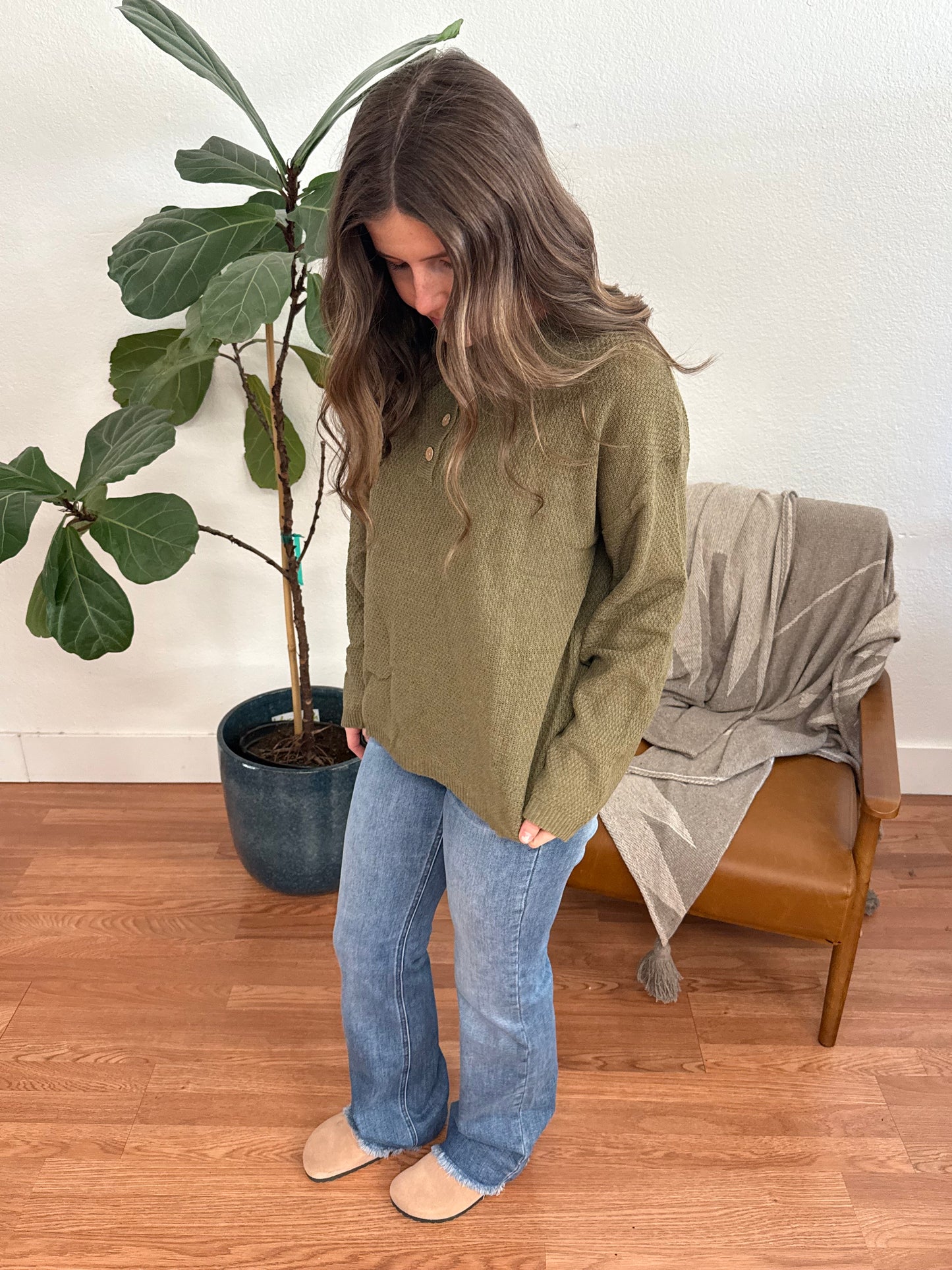 Dusty Olive Knit Raglan Sweater