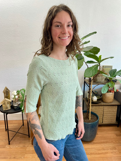 Sage Boat Neck Lettuce Hem Top