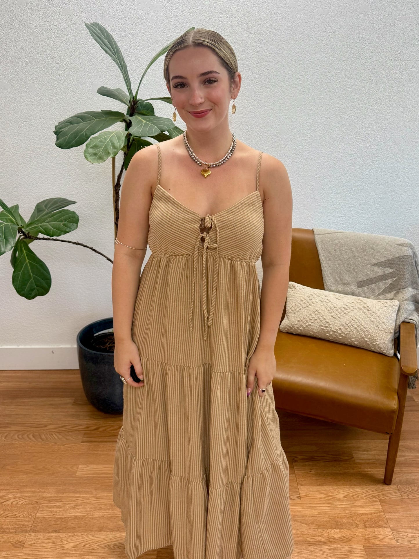 Khaki Stripe Midi Sundress