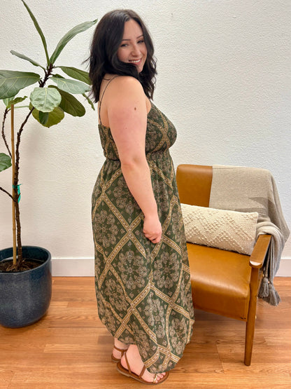 Olive Smock Chiffon Cami Midi Dress