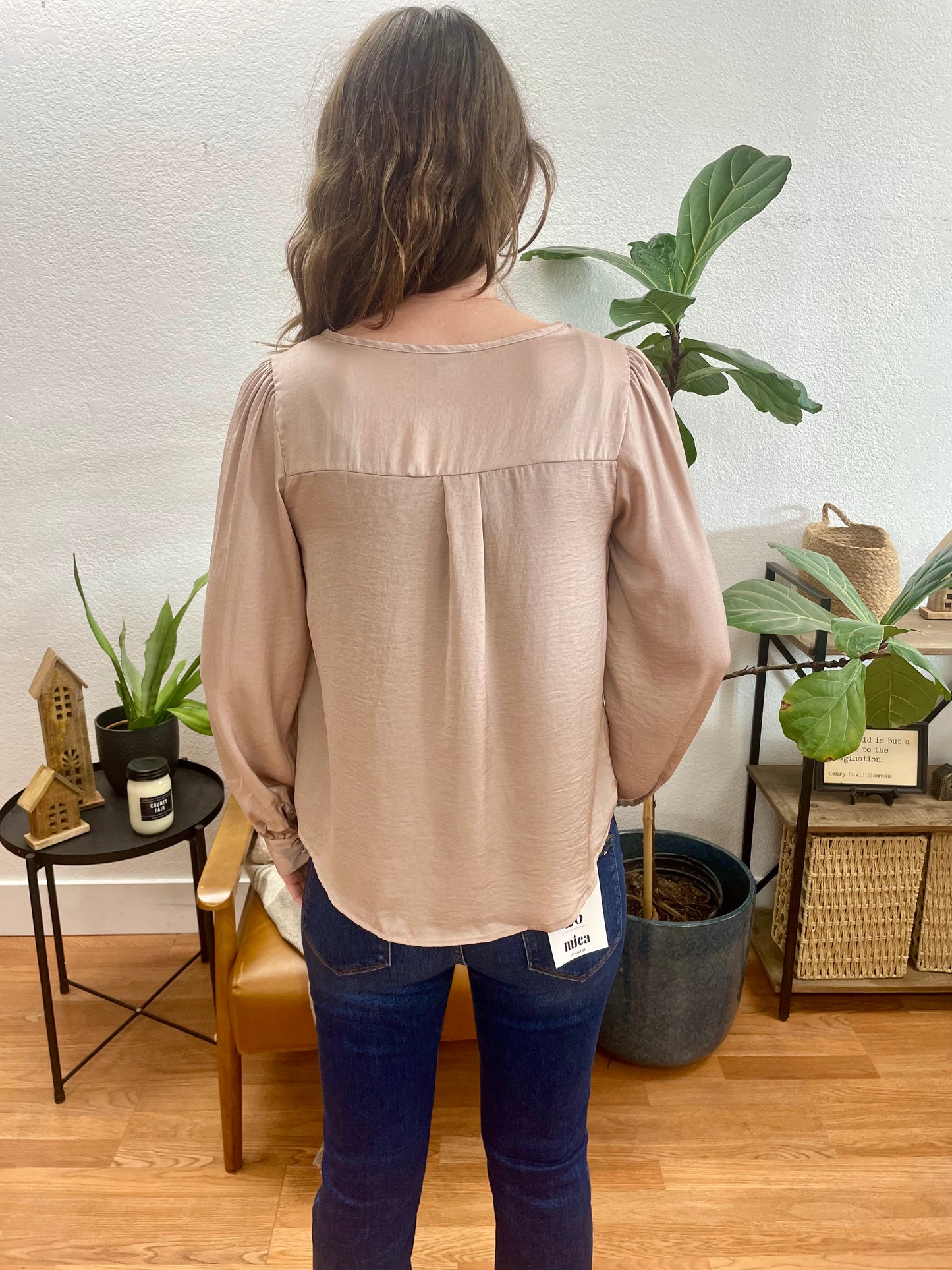 Mocha Textured Satin Button Down Top - Terra Cottage