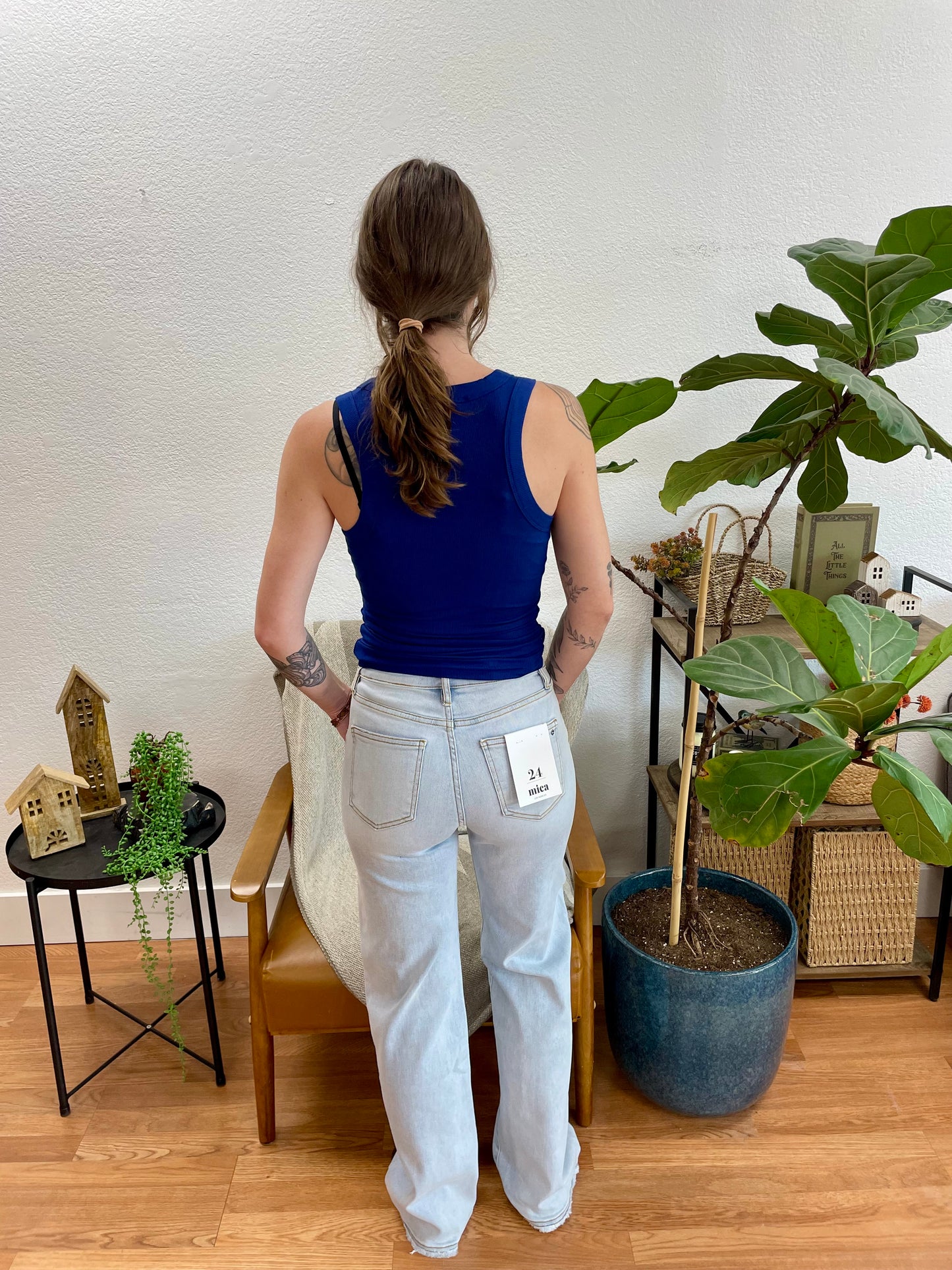 Mica Polo Blue Raw Hem Wide Leg Jeans
