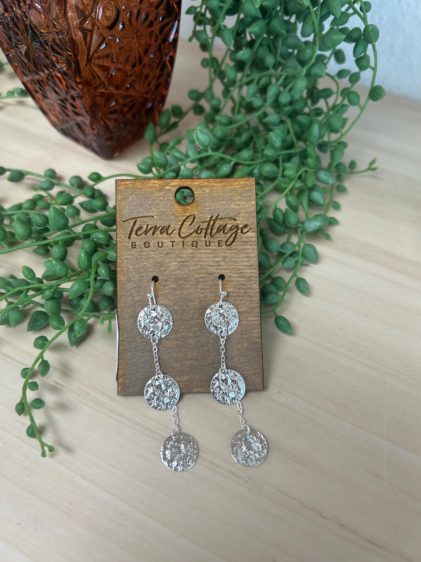 Triple Coin Chain Dangle Earrings