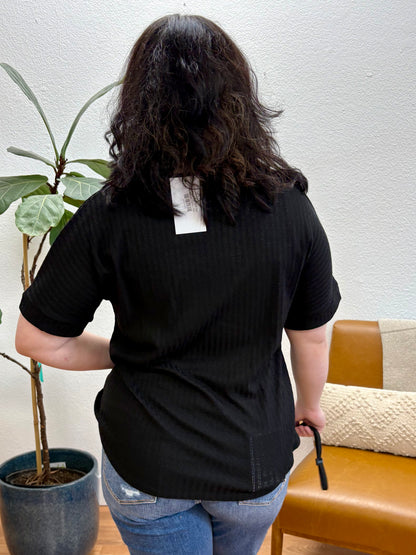 Black Solid Cozy Knit Top