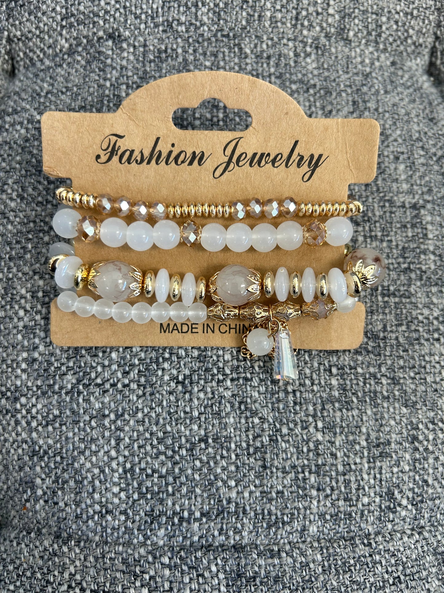 Intricate Gold Charm Beaded Bracelet (4 Piece)