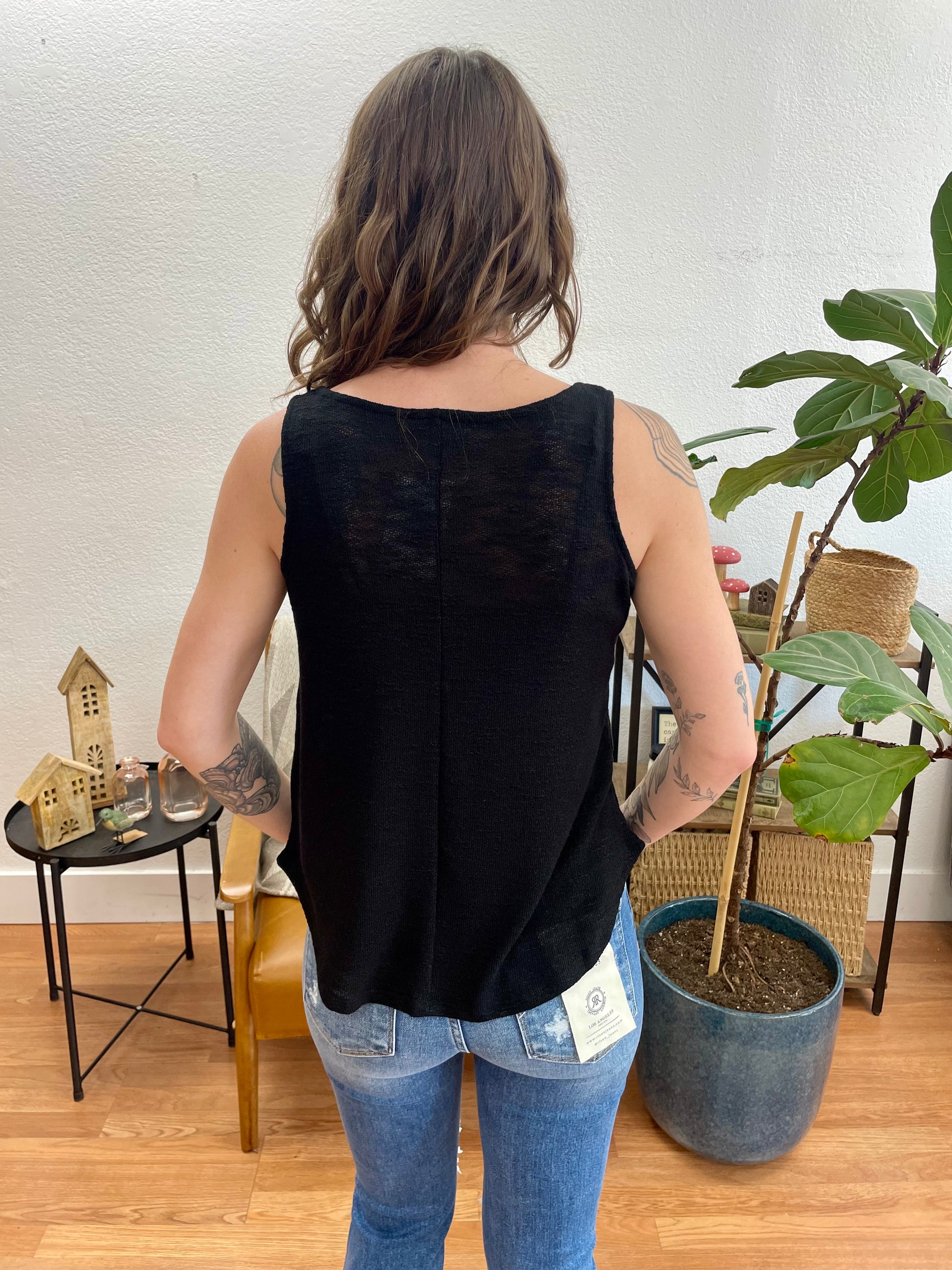 Black V-Neck Hacci Tank - Terra Cottage