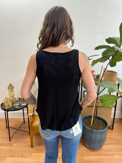 Black V-Neck Hacci Tank - Terra Cottage